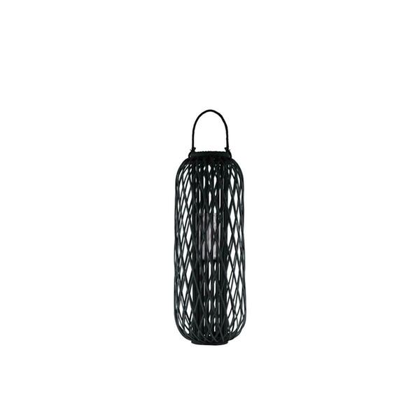 Urban Trends Collection Bamboo Round Lantern with Braided Rope Lip & Handle, Lattice Design Body, Black - Tall 16613